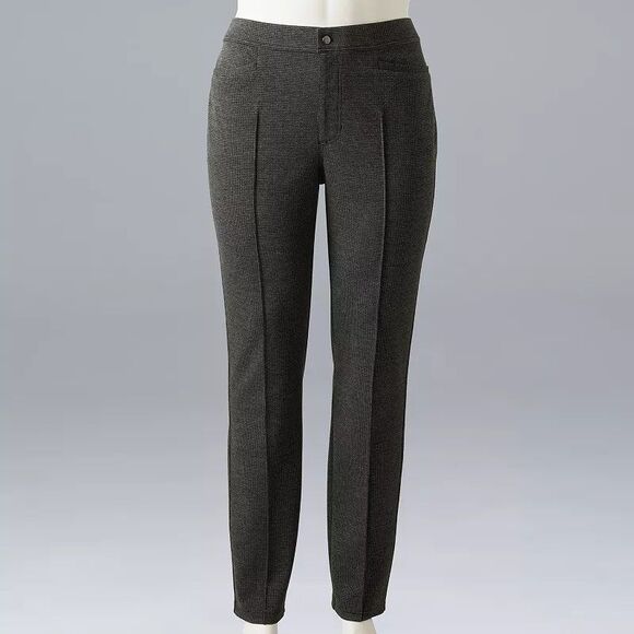 Simply Vera Wang Pintuck Ponte Knit Skinny Pants Womens 2X Gray Houndstooth NEW - Picture 1 of 9